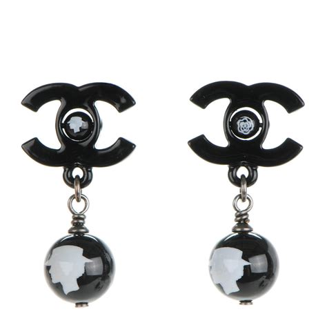 chanel black enamel cc drop earrings|Chanel cc earrings sterling silver.